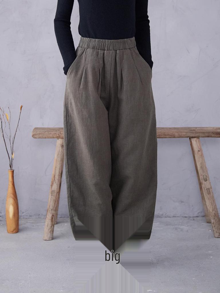 Damen High Waist Schlankmachende Baumwoll-Leinen Warme Hose