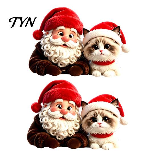 Festive Window Art for Holidays Christmas Santa Claus & Cat Static Clings, PVC Waterproof Glass Stickers, Seasonal Home Decor Windows Decorative