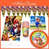 Suministros para Fiesta de Cumpleaños Temática de Super Mario Con Banderines, Vasos y Servilletas Coloridos
