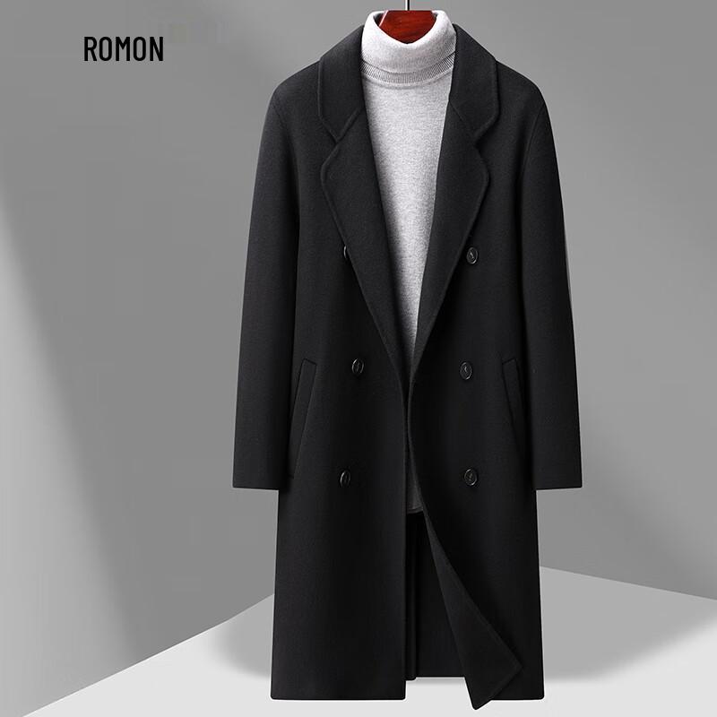 Luomeng Men's 70% Wool Double-Breasted Mid-Length Overcoat