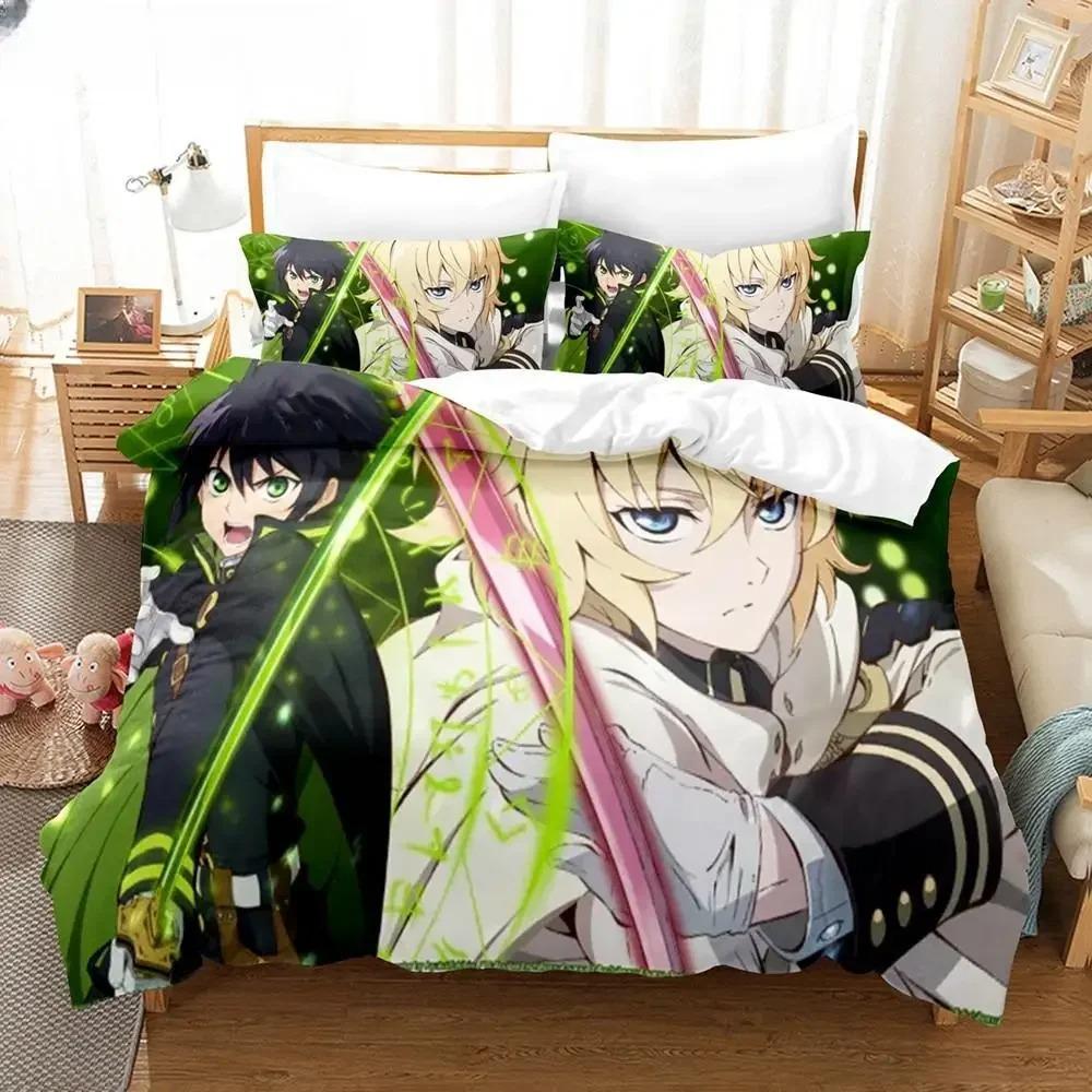 Anime Seraph of the End 3D Pattern Printed Design Bed Cover Kit Cartoon Duvet Covers Pillowcases Full Size Size Bedclothes Decoration Home Use