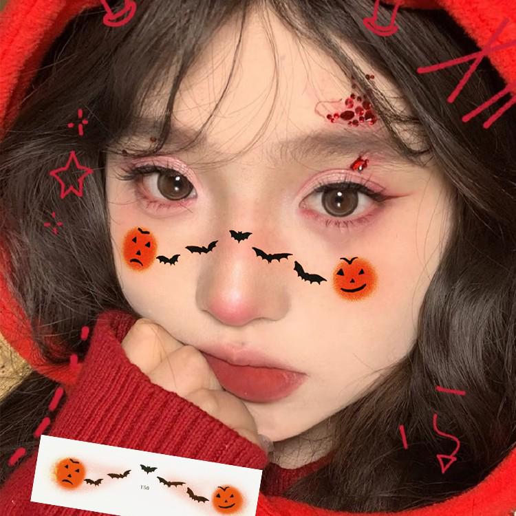Children's Halloween Pumpkin & Ghost Face Stickers: Washable Makeup & Face Painting Decals