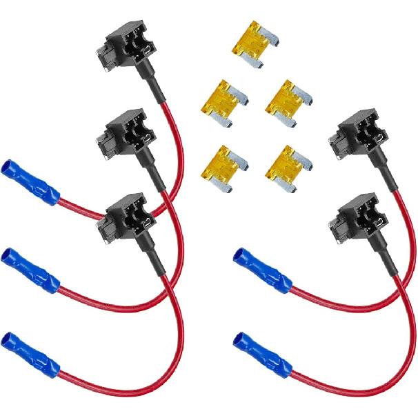 5PCS Car Add-a-Circuit Fuse Tap Adapter, 12V Mini Blade Fuse Tap Adapter Kit with 15 Amp Blade Fuses, Expandable Automotive ATM APM Fuses Holder for