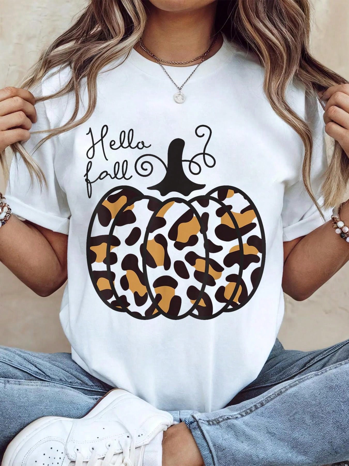 Hello Fall Leopard Pumpkin Graphic Tee XXL