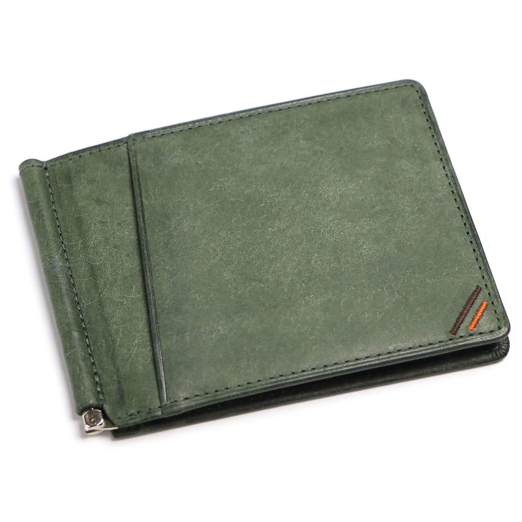 Leather Craftsman Margot Money Clip Thin Genuine Leather Italian Leather with External Pocket Bill Scissors MG003 DGR Men's (Dark Green)