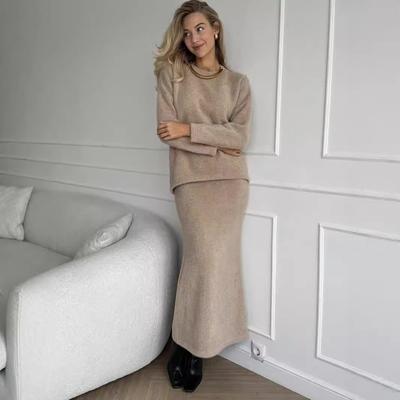 Women's 2 Piece Outfits Loose Knitted Pullover Sweaters Tops Bodycon Maxi Skirt Tracksuit Chunky Fall Winter Travel Sweatsuit Lounge Sets for Women