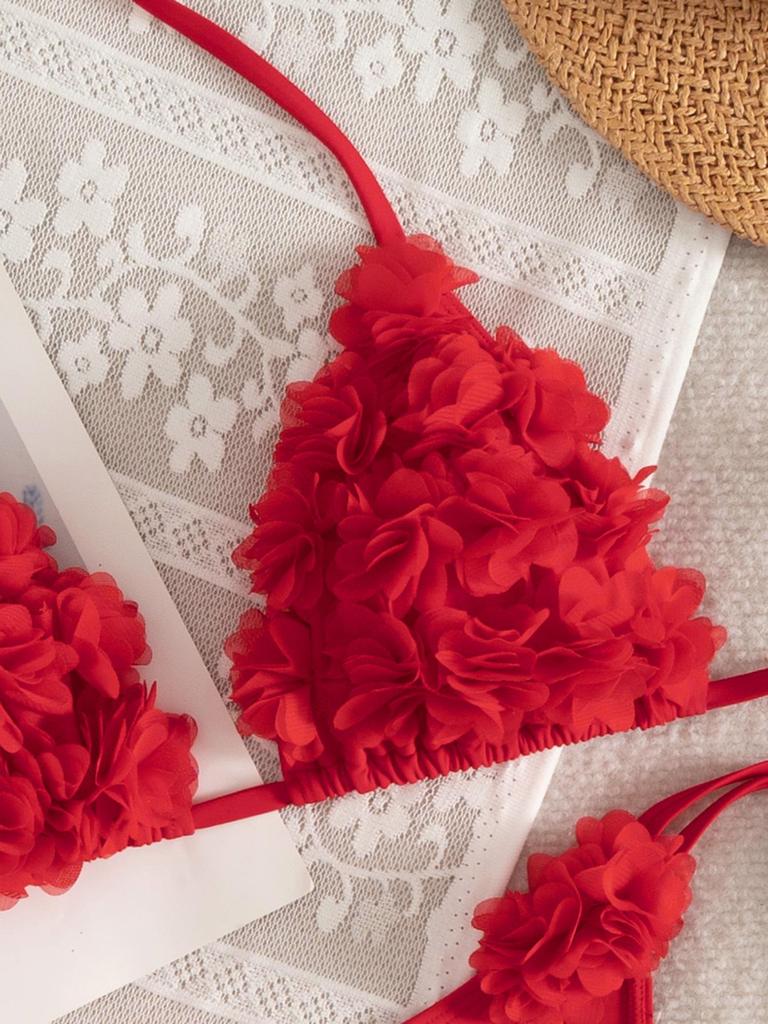 2026 European & American Halter Red Triangle Bikini - Women's Sexy Strappy Swimwear