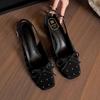 2025 New Bow Black Single Shoes Back Trip Strap Baotou Sandals Women's Summer Block Heel High Heels
