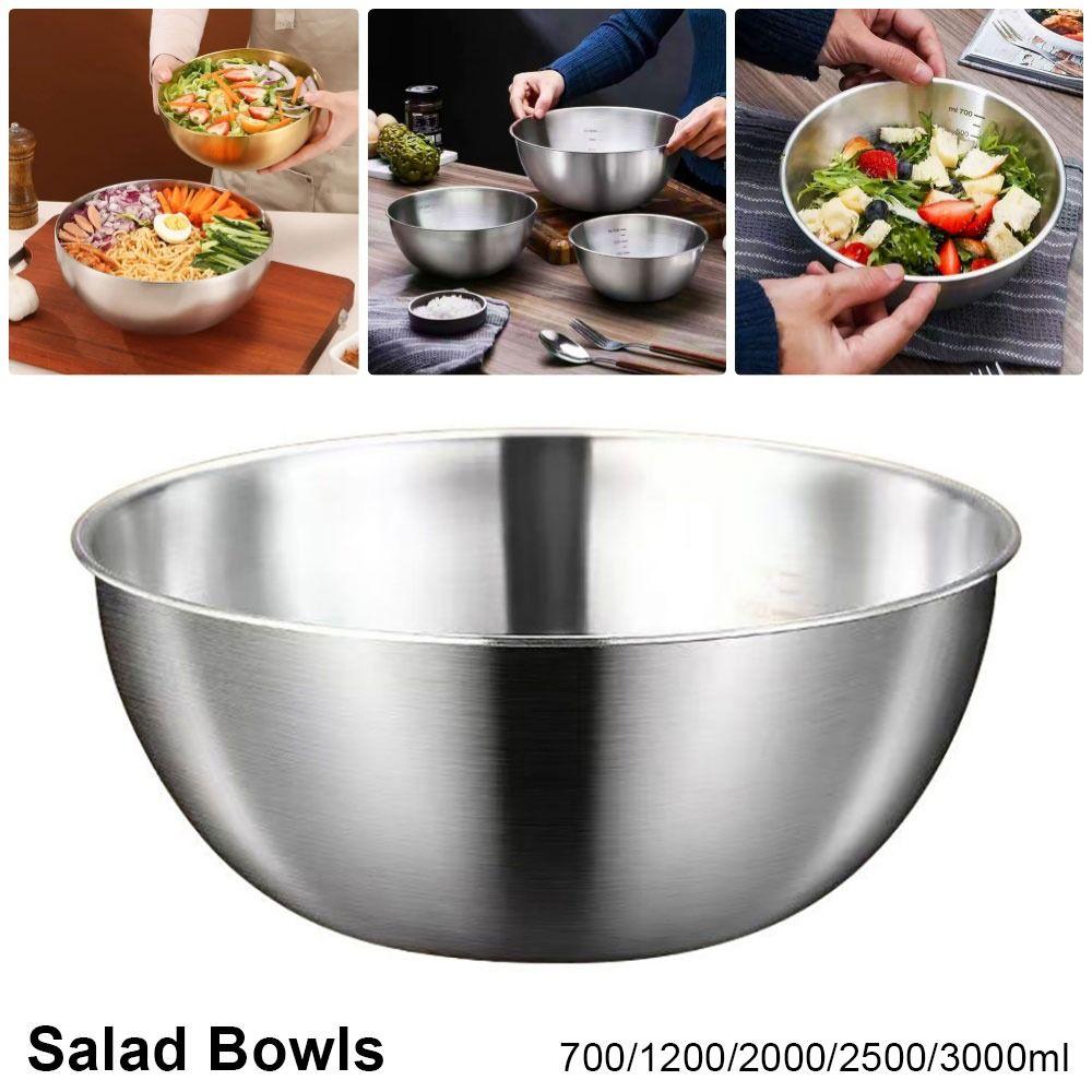 1Pcs Stainless Steel Salad Bowls 17/19/23/25/27cm with Scale Egg Flour Mixing Basin 700/1200/2000/2500/3000ml