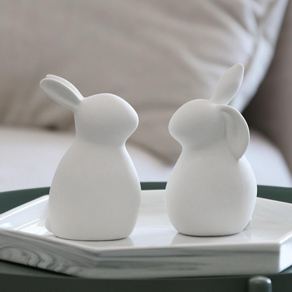 Kawaii Hare Ceramics Rabbit Figurines Nordic Style Hand Painting Embryo Easter Bunny Egg DIY Animal Ornament Room Decoration