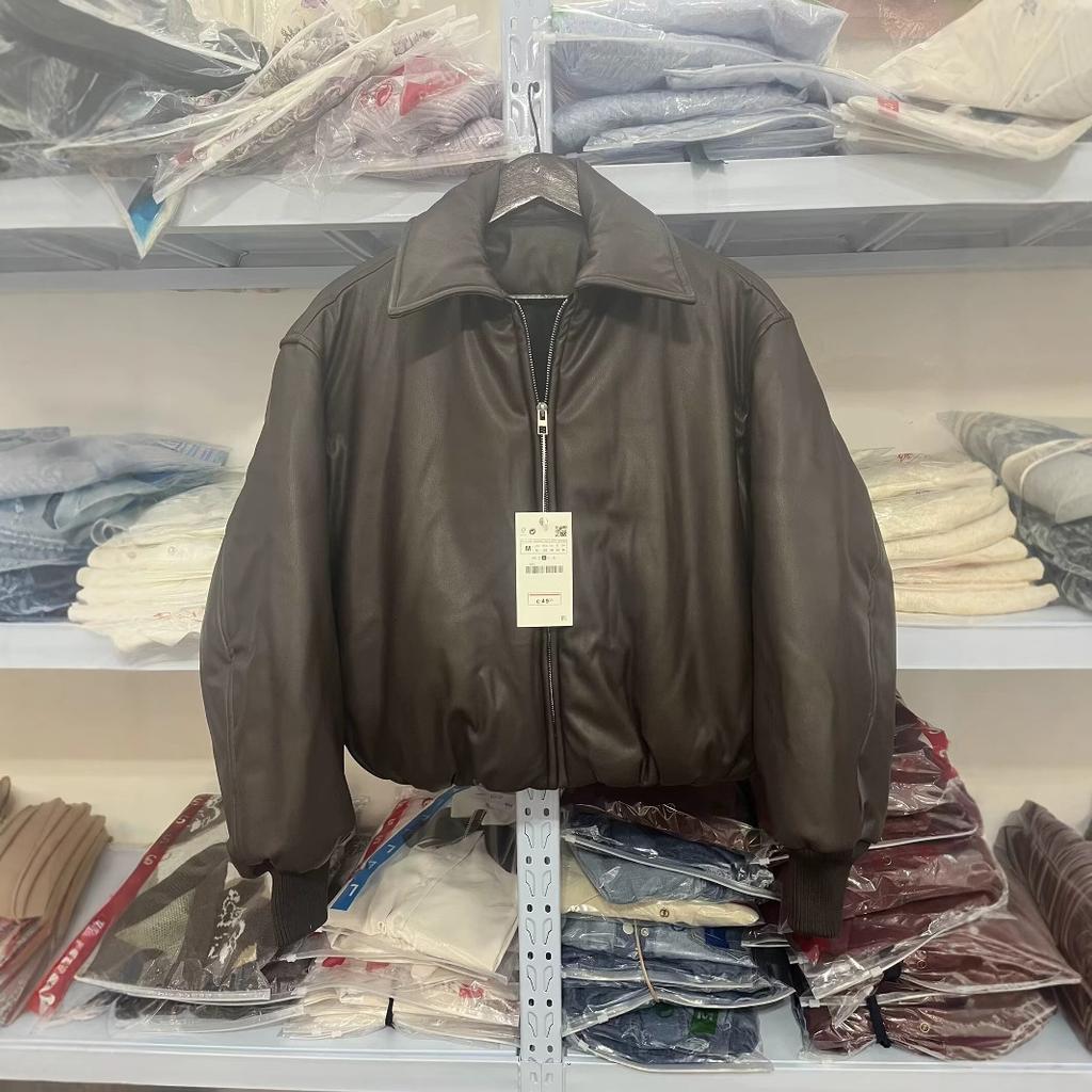 Popular European and American style women's clothing new bread cotton leather jacket protein leather thickened warm short leather cotton coat