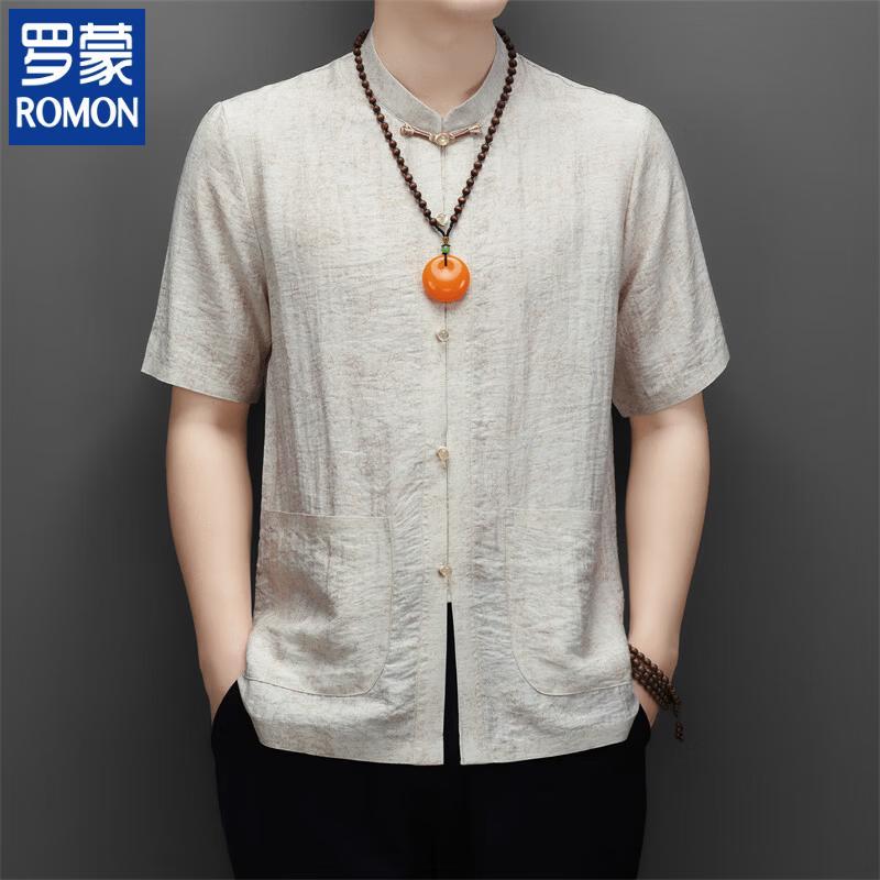 ROMON Men s New Chinese Style Stand Collar Short Sleeve Shirt 185