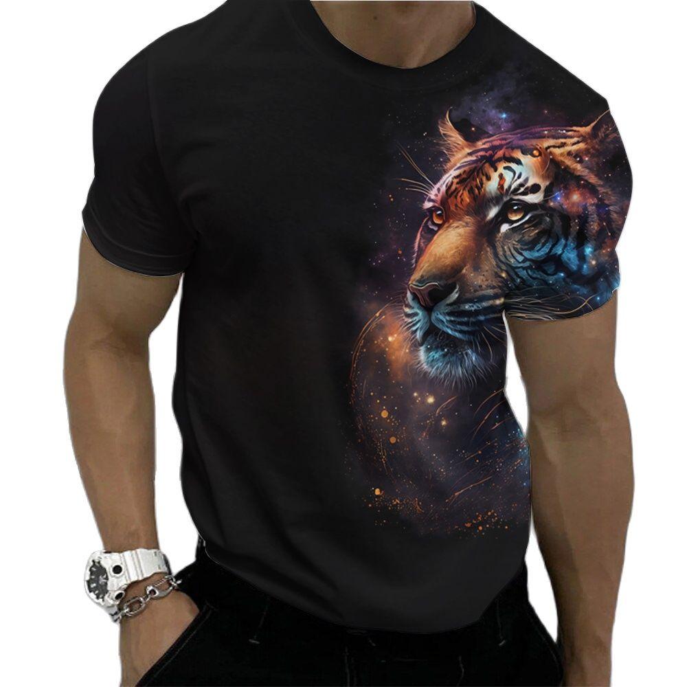 Camisetas de verano para hombre, con estampado 3D de tigre animal, camisetas de manga corta a la moda, camisetas deportivas microelásticas para fitness, ropa para hombre