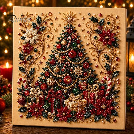 Interactive Family Crafts Christmas Faux Pearl Art Kit, Tree Wreath Painting DIY Sets Sparkling Diamond Craft Kit for Adults, Holiday Wall Decor Gift