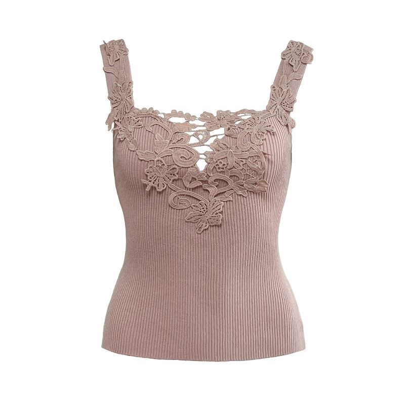 Summer new pure desire wind knitted hollow lace suspender vest female temperament slim and thin versatile top
