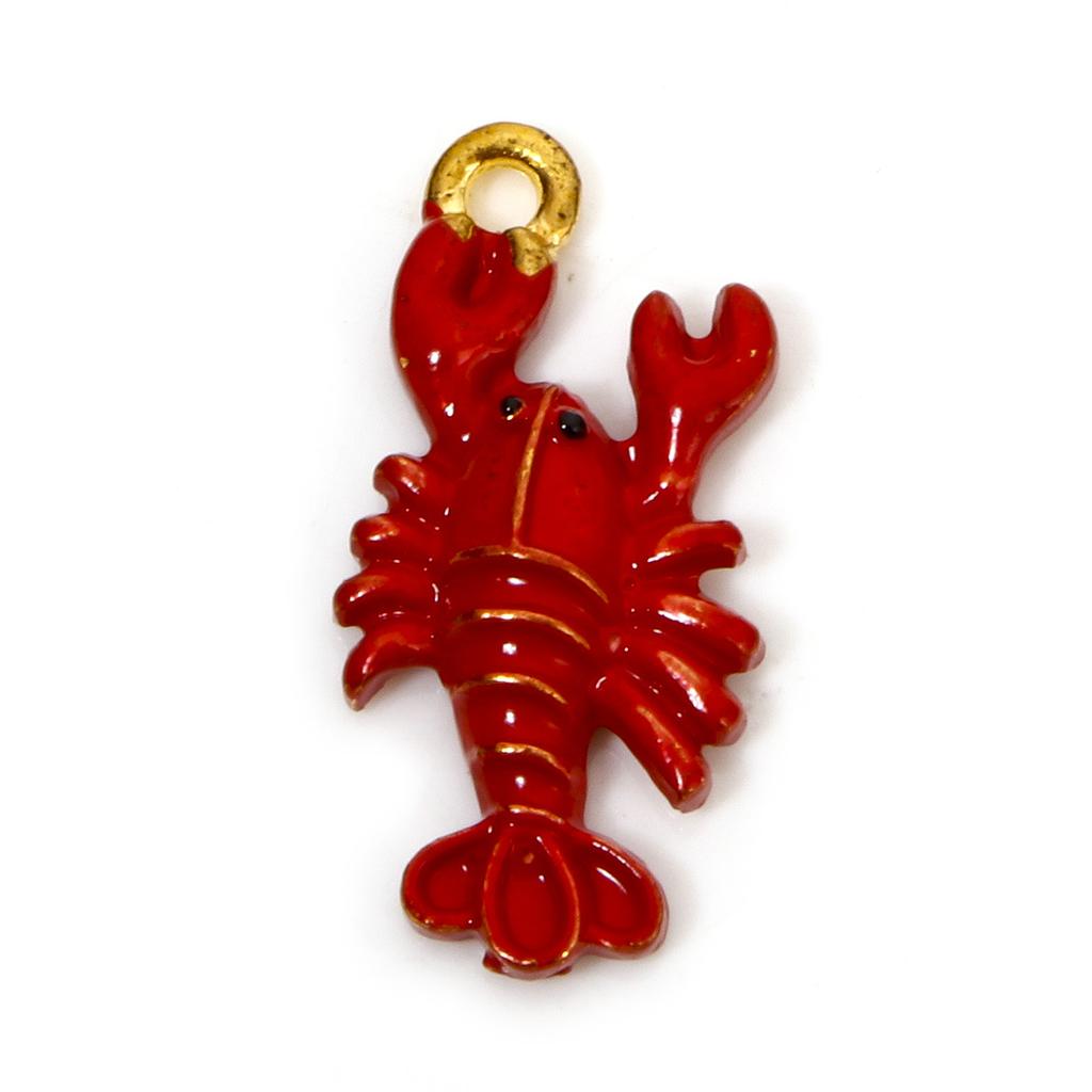10 PCs Zinc Based Alloy Ocean Jewelry Charms Gold Color Enamel 3D Red Crab Lobster Coral Pendant For Diy Necklace Jewelry Making