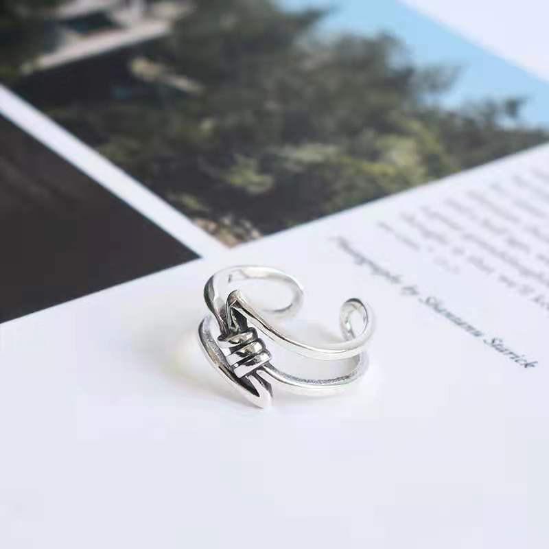 Adjustable Vintage Braided Hollow Out Ring Women Men Boho Chic Stackable Open Band Plated Jewelry