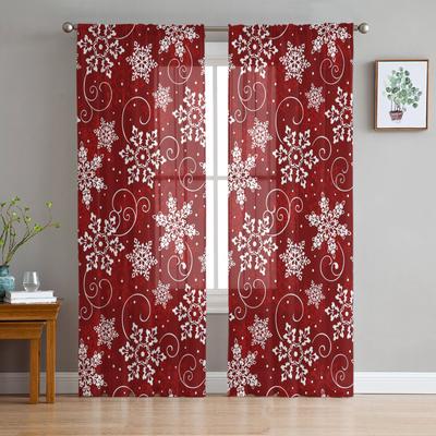 Christmas Snowflake Texture Red Sheer Curtains for Living Room Decoration Window Curtains Kitchen Tulle Voile Organza Curtains