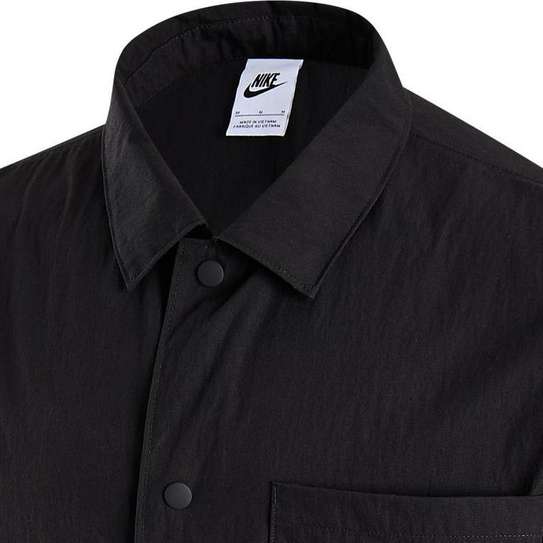 Nike SS24 Solid Color Sports Casual Button Design Brand Logo Oversized Short Sleeve Shirt Men Shirts Black FN3250-010