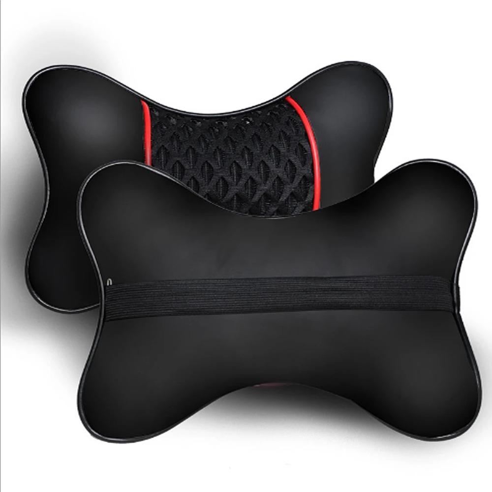 2PCS PU Leather Car Neck Pillows – Knitted Headrest Cushions for Seat Support Comfort Universal Fit Auto Accessories