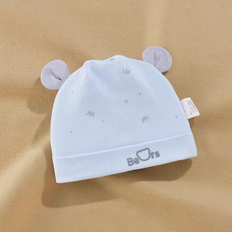A-Class Pure Cotton Newborn Baby Hat with 3D Bear Ears & Ear Protection for Spring and Autumn One Size 0-6 Months