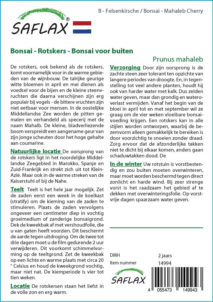 SAFLAX Garden In the Bag - Bonsai - Mahaleb Cherry - 30 Seeds - With Substrate In a Fitting Stand Up Bag - Prunus Mahaleb