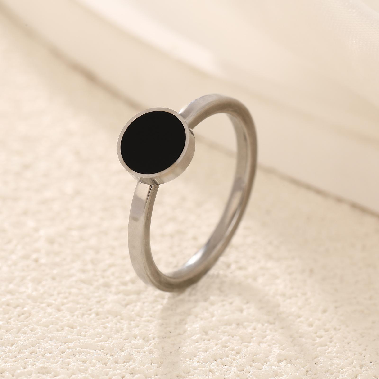 

Stainless Steel Gold Color Black Round Ring Women Minimalist Trendy Finger Rings Geometric Zircon Gift Wholesale 6