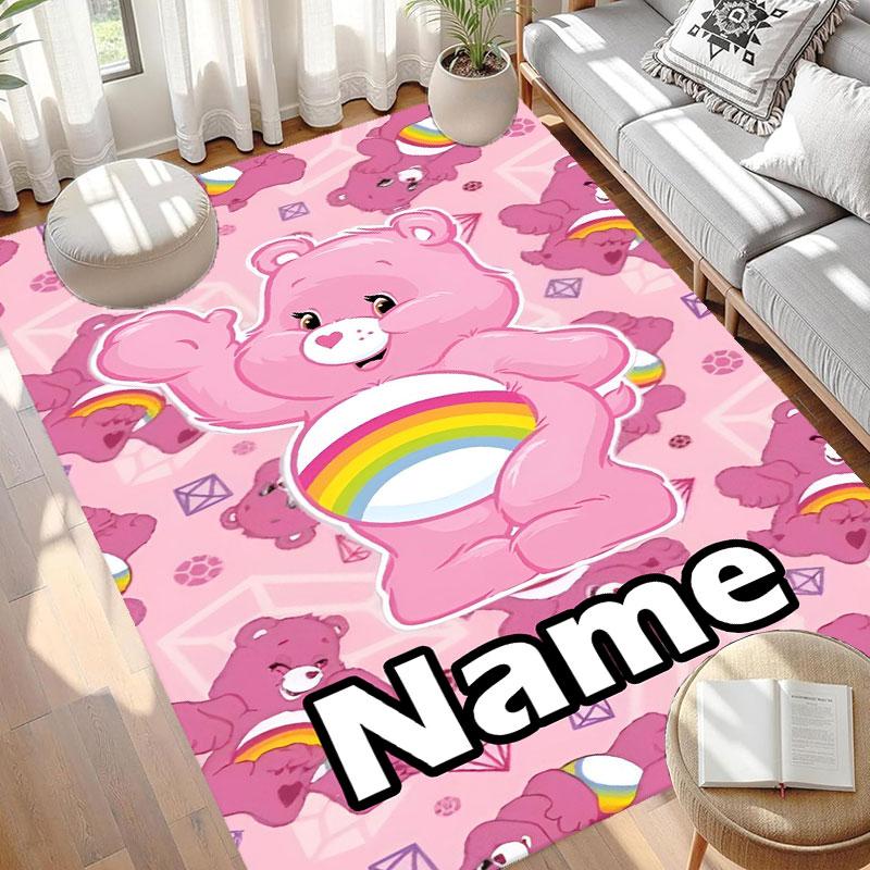 Custom Name Personalized Care Bears Print Carpet, Versatile Home Decor Rug, for Playroom, Apartment, Balcony, Entryway, Hallway Gift
