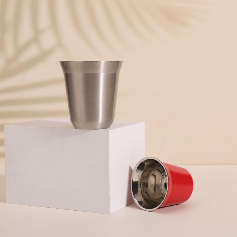 Tazza da Caffè Espresso in Acciaio Inossidabile da 80/160 ml Portatile a Doppio Strato Tazza da Tè per Bevande da Ufficio Mini Tazza da Whisky Vino