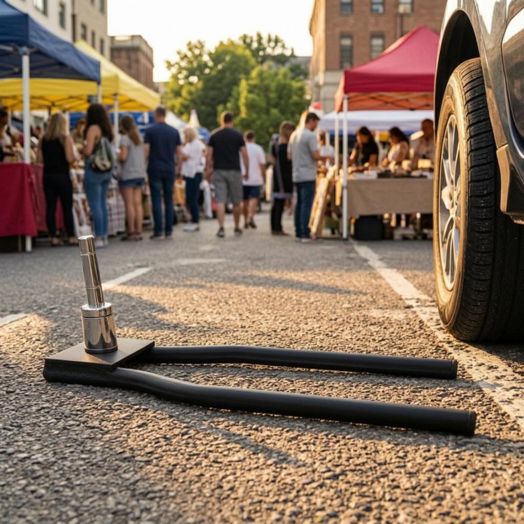 Heavy Duty Flag Car Tire Base | Sturdy Metal Construction, curved with