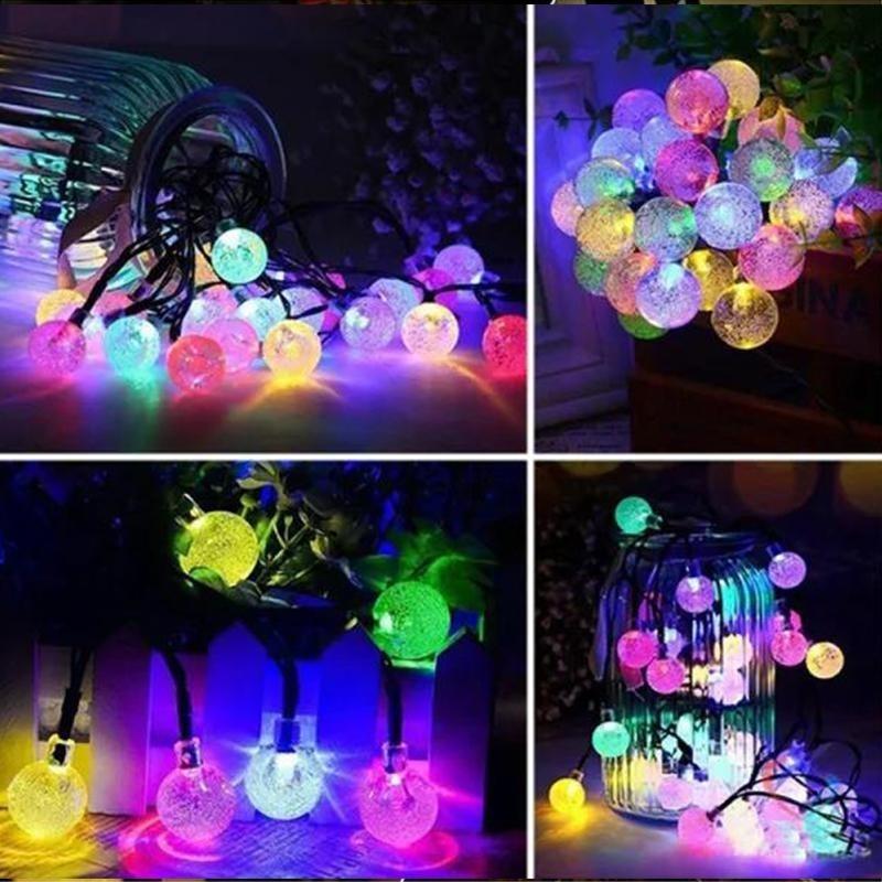 1PCS Solar String Lights Outdoor 50 Led Crystal Globe Lights with 8 Modes Waterproof Solar Powered Patio Light for Garden