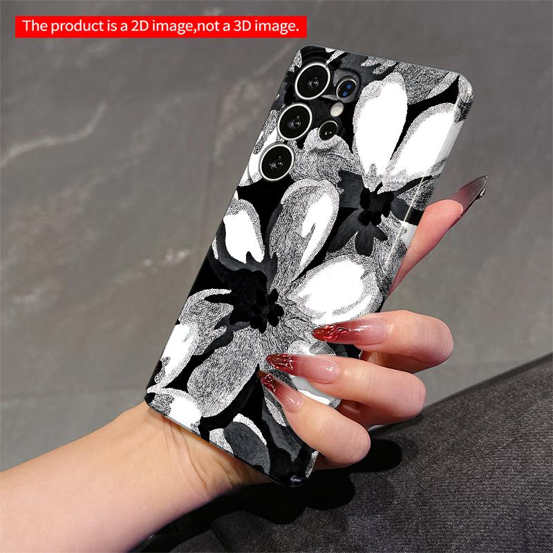 2DFlat Samsung Phone Case Monochrome Floral Pattern Phone Case Applicable To Galaxy S22 S23 S24 S25ULTRA S26 A12 A13 A14 A15 A16
