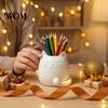 Smooth Surface Pen Holder Holder, Cartoon Cat Shape Desk Organizer, Decorative Odorless Container Stationery for Pencils Gel Pens Makeup Brushes
