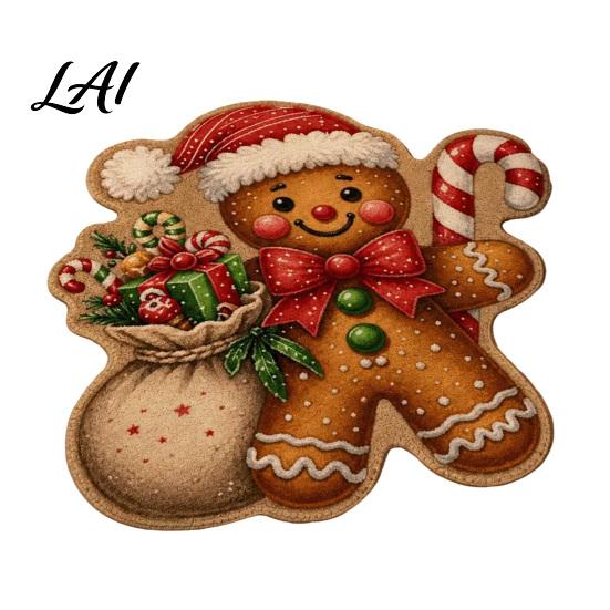 Easy Clean Decorative Rug Christmas Area Rug Plush Seasonal Bedside Gingerbread Man Tree Cute Stocking Shape Non-Slip for Bedroom Living