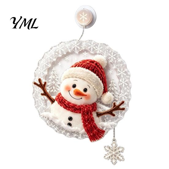 Party Atmosphere Light Christmas Suction Cup Window Light, Santa Claus Xmas Tree Warm Glow Home Decor Snowman Glass Ornament, Holiday Acrylic Hanging