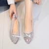 Plus Size 2025 New Mesh Women's High Heels Pointed Toe Bling Bow Tie Low Heel Slip On Pumps Office & Dress Shoes Female