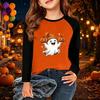 Camiseta Infantil com Estampa de Halloween Manga Longa Casual Gola Redonda para Festa e Uso Diário