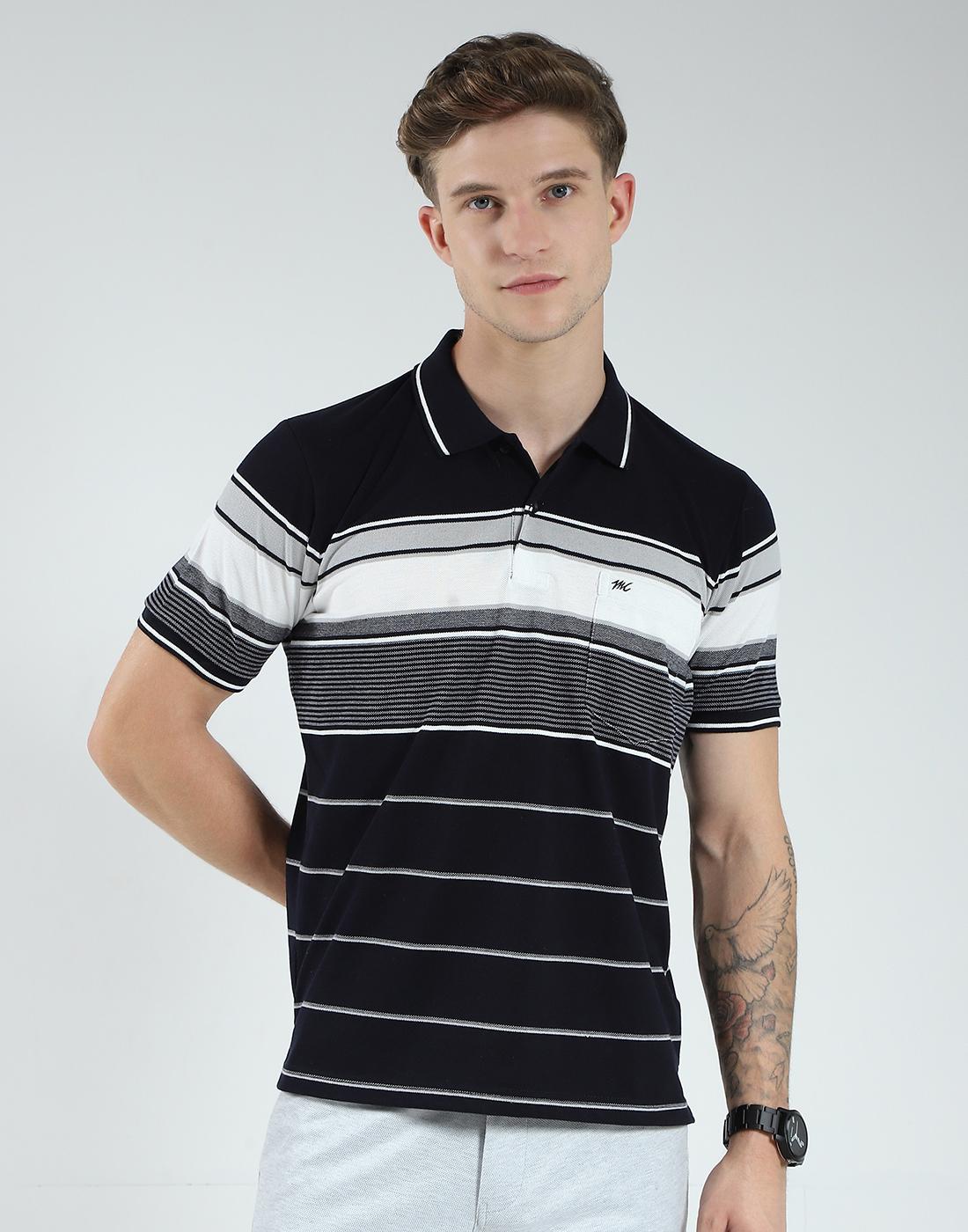 

MONTE CARLO Мужская футболка-поло с коротким рукавом в полоску стандартного кроя L темно-синий