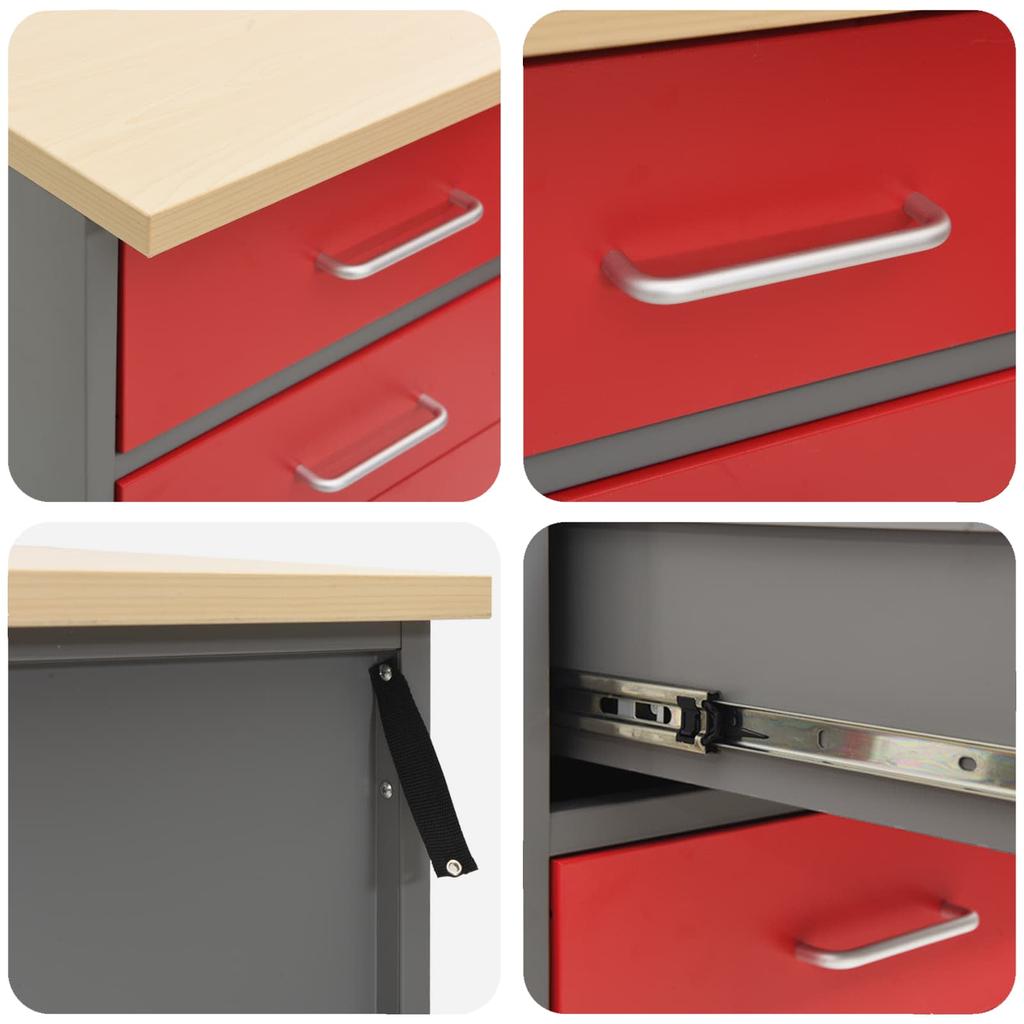 Workbench with Drawers 2 pcs Red and Grey 100 x 55 x 85 cm