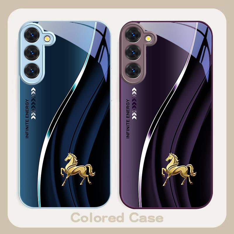 Goldenes springendes Pferd gut Für Samsung S26 S22 S8 S9 10 S20 Ultra S21 Pro S22 Plus S23 FE S24Ultra S25 Edge S24+ Glas Handyhülle