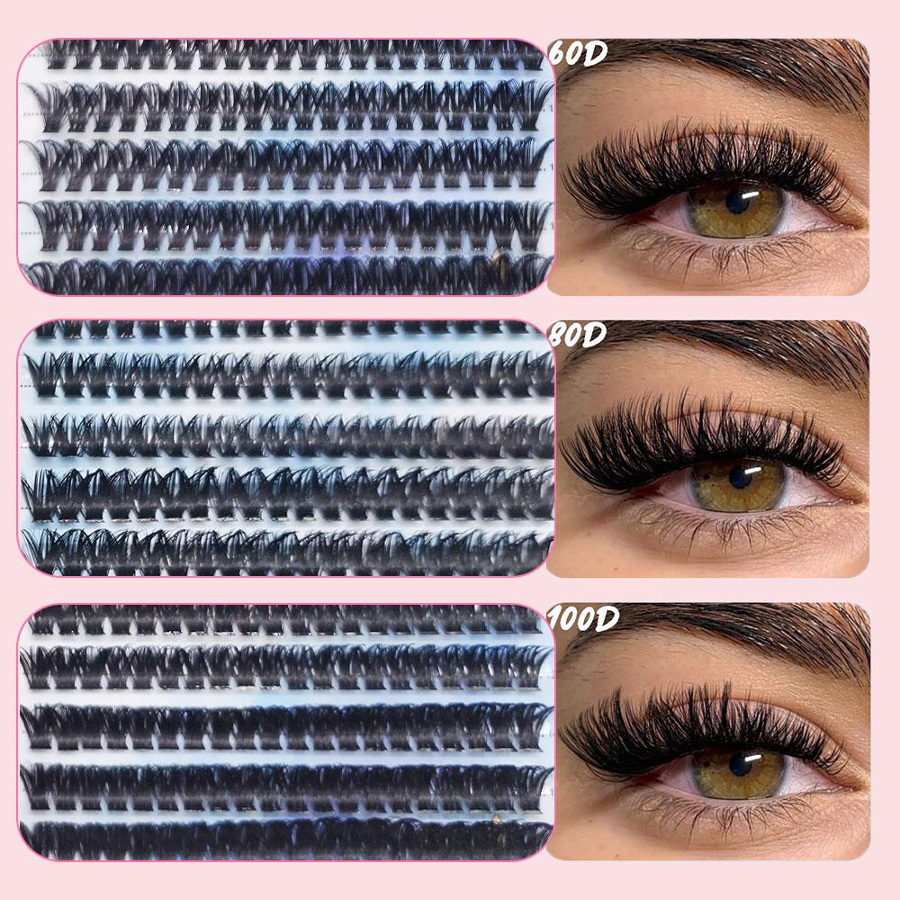 HOLLYLASH 240/640 Clusters 30D-100D False Eyelashes Natural&Thick & Fluffy 8-16mm Mix Length DIY At Home Cluster Eyelash Makeup