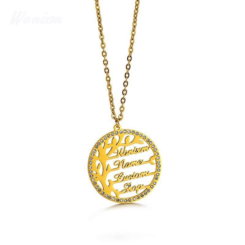 Customized Name Women Necklaces Cubic Zircon Cubic Zircon Tree Of Life Pendant Personalized Gold Color Stainless Steel Nameplate JewelryTrendy Pendant