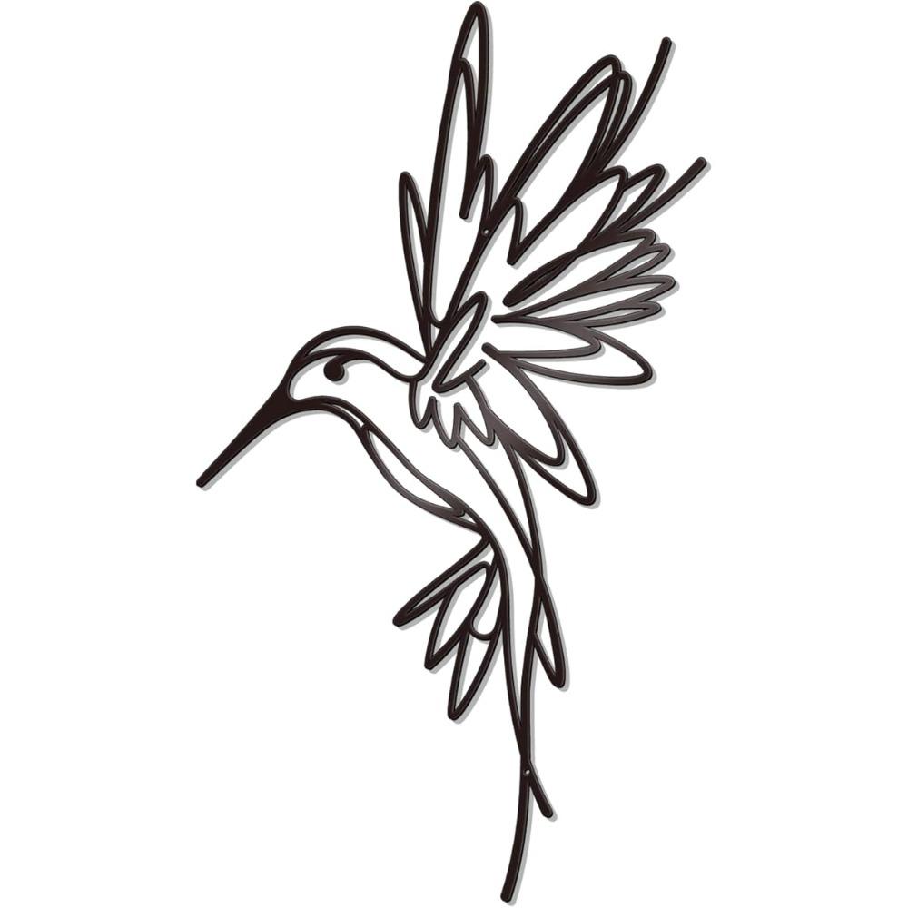 Modern Minimalist Black Hummingbird Metal Wall Decor 9.4x17.2in Outdoor Art Sculpture