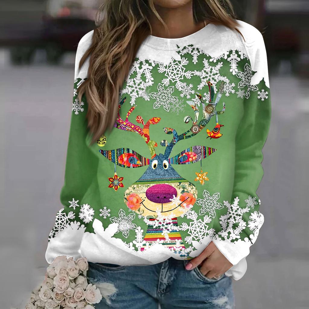 Dámské topy s kulatým výstřihem Bavlna Dámská Ležérní móda Potisk Dlouhý rukáv Svetr s výstřihem Halenka