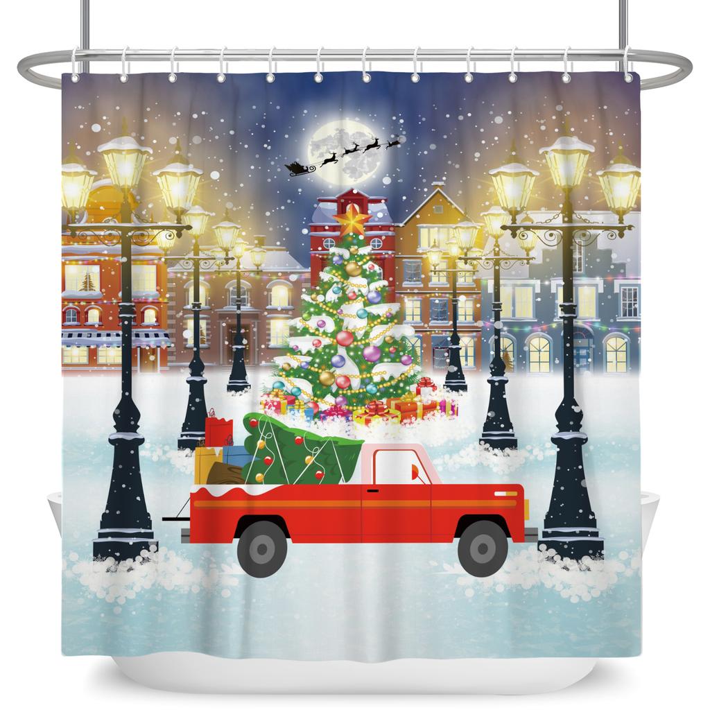Merry Christmas Snowman Shower Curtains Waterproof Bath Curtain Santa Claus Snowflake for Bathroom Home Decor with Hooks