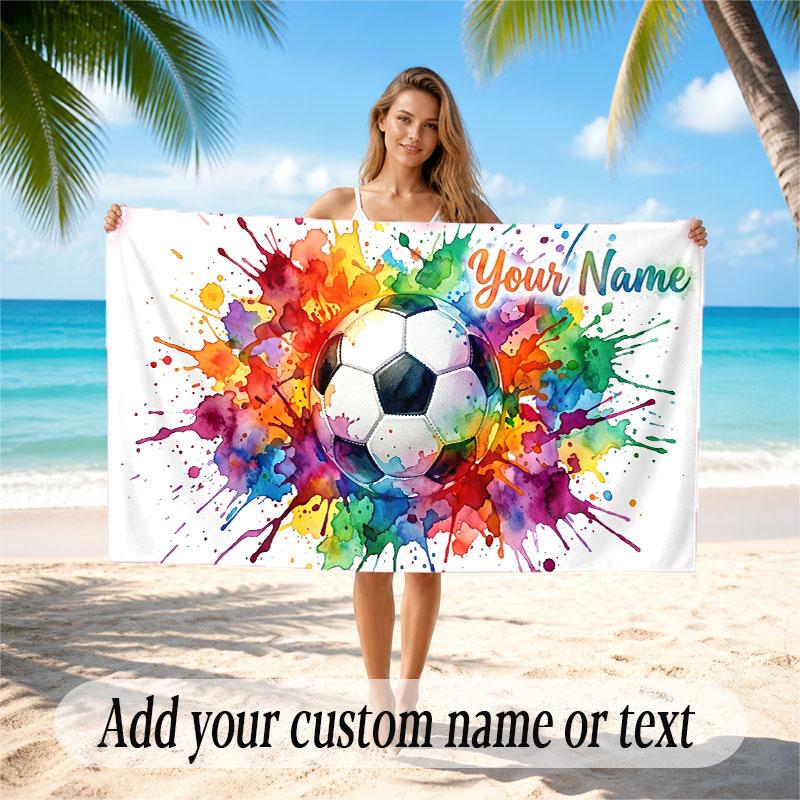 Fußball-Thema Strandtuch Personalisiert mit individuellem Namen & Text Weich Schnelltrocknend Strandtuch für Schwimmen Reisen