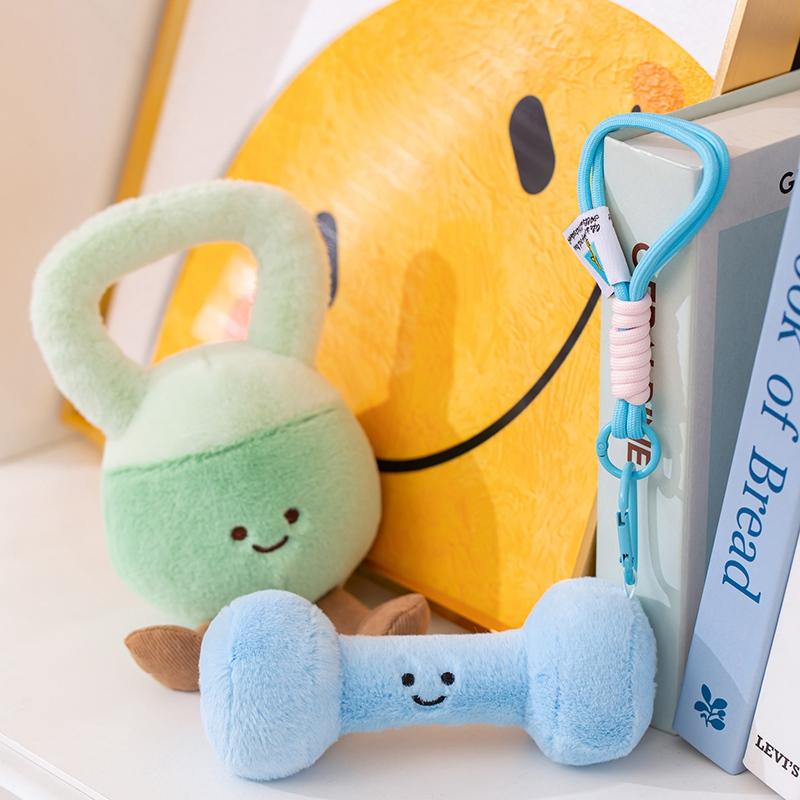 Cartoon Simulation Kettlebell Dumbbell Plush Toy Lovely Stuffed Fitness Equipment Doll Bag Pendant Kawaii Room Decor Gifts