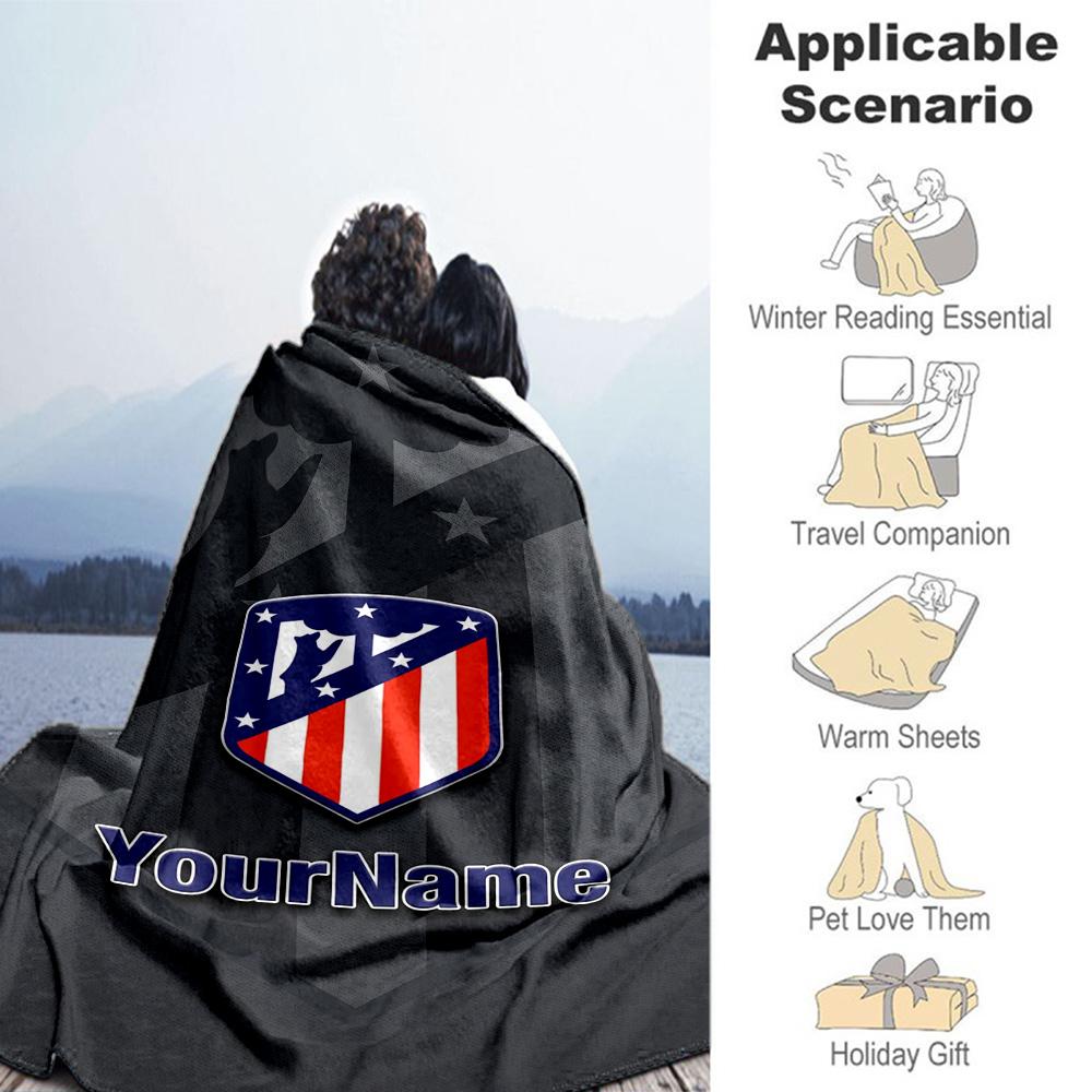 Atletico Madrid Customize Your Name Blanket Gift Customizable Blanket Soft Warm Cozy for Home Decor Seaside Living Room Chair for All Occasions