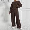 Damen Hellbraunes Relaxed Fit Rundhals Langarm Oberteil und Weitbein Hose Lounge Set