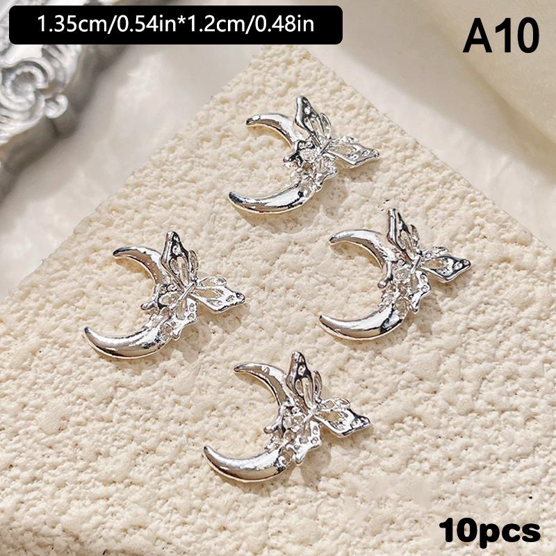 10ks 3D Butterfly Alloy nail Charms Designové šperky s motýlkem Luxusní zlaté stříbrné duté nail art dekorace příslušenství